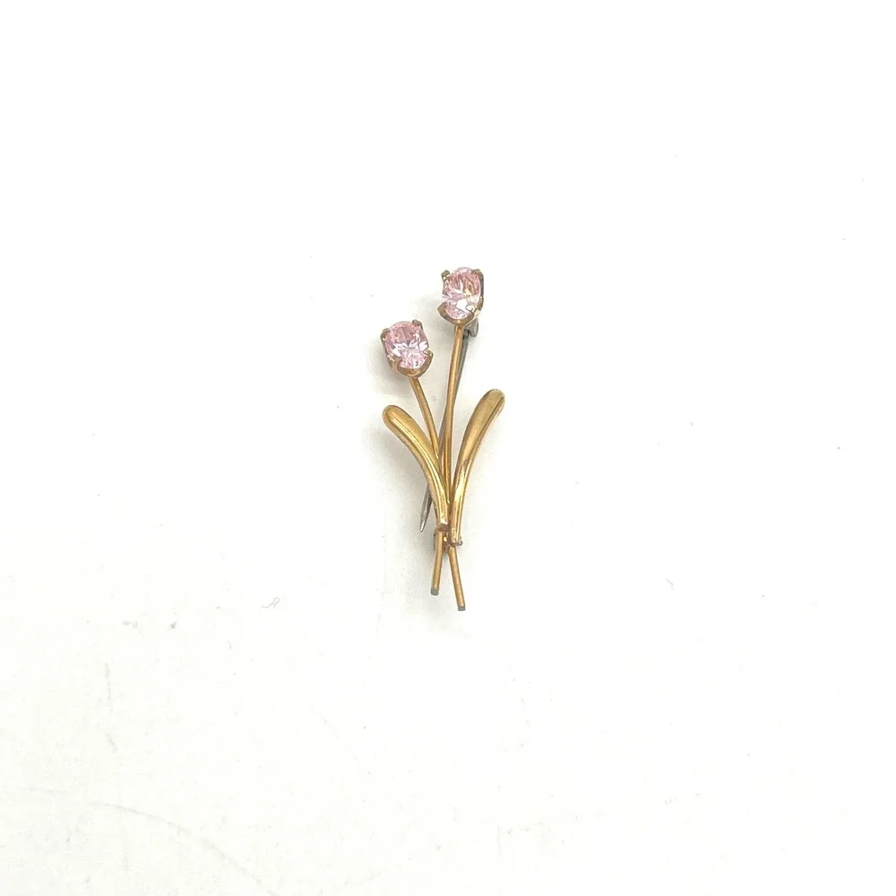 Krementz 14k Gold Overlay Pink Cubic Zirconia Flower‎ Floral Brooch Pin 4809PZ